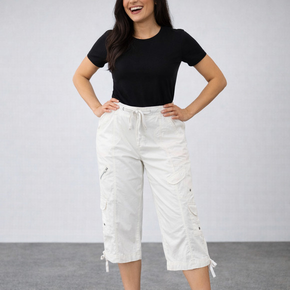Style&co. Pants - NWT Style Co Womens Capris 14 White Cargo Pockets Pull Tie Hem Summer Beach